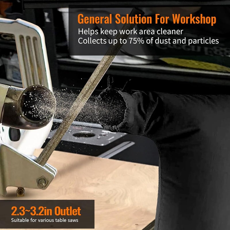 CCTIVED Extended Table Saw Dust Collector Bag Compatible for Bosch/Dewalt/Ryobi/Porter Cable/Craftsman/RIGID/Metabo/Kobalt/Skilsaw/Delta (10" Tablesaws with 2.5" Dust Port)-1Pack - Image 4